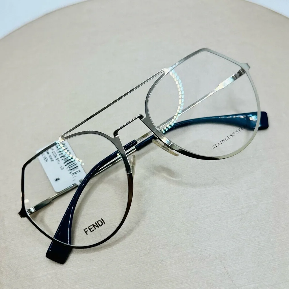 NEW! Unisex Fendi FF0329 Stainless Steel Rounded Geometric Eyeglasses